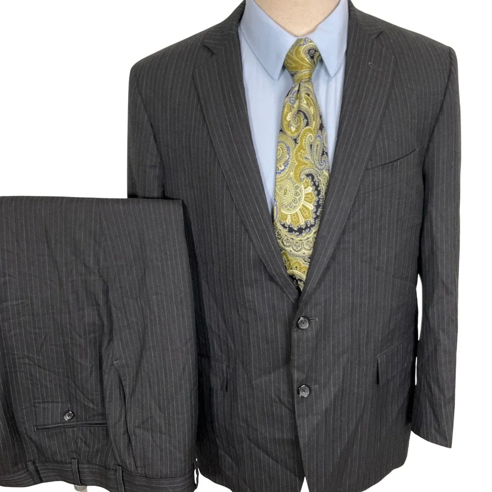 Brooks Brothers Saxxon 1818‎ Regent Suit Mens 42R 37W 29L Gray Blue Pinstripe